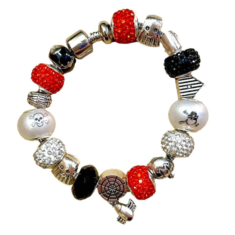 Halloween Charm Bracelet With Beads and Charms 7.5" Barrel Clasp Snake Chain